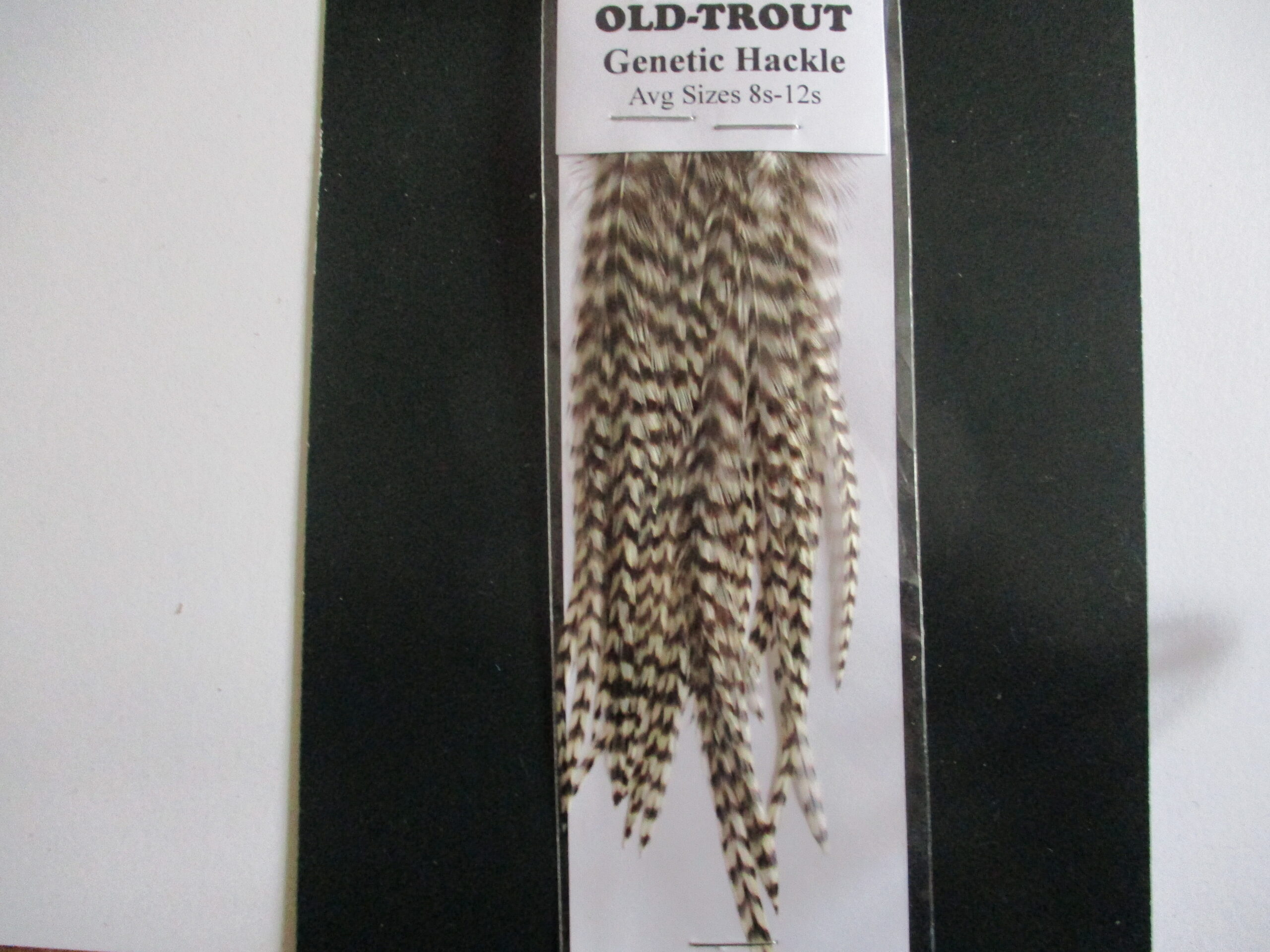 GENETIC HACKLE Cock Neck Feathers - Dyed Olive & Natural Grizzle For Fly Tying (Size 12-16s, Metz)