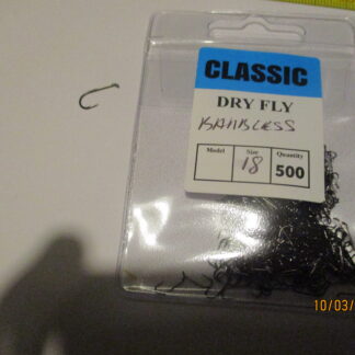 Classic barbless dry fly hooks size 18s x 500 bulk